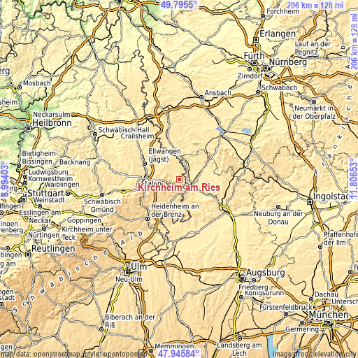 Topographic map of Kirchheim am Ries