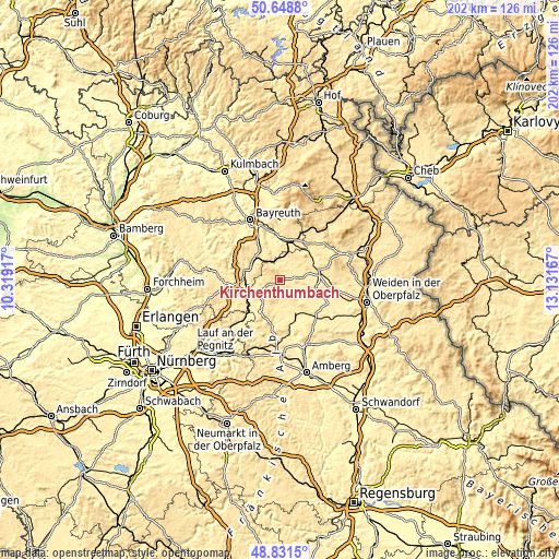 Topographic map of Kirchenthumbach