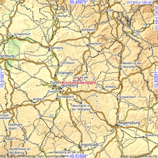 Topographic map of Kirchensittenbach