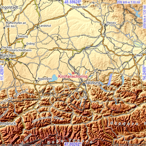 Topographic map of Kirchanschöring