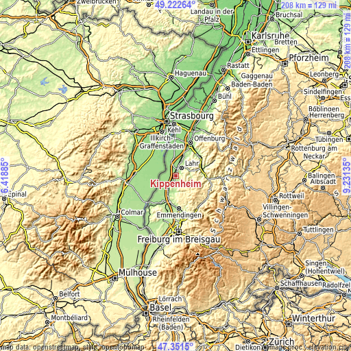 Topographic map of Kippenheim