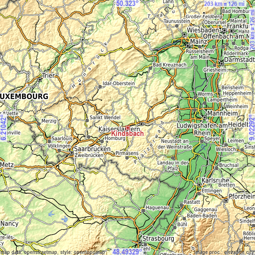 Topographic map of Kindsbach