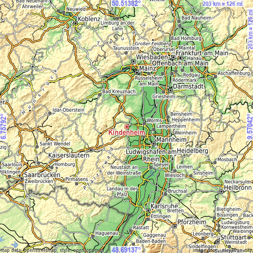 Topographic map of Kindenheim
