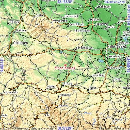 Topographic map of Kindelbrück