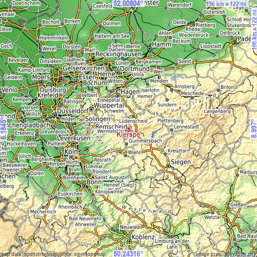 Topographic map of Kierspe