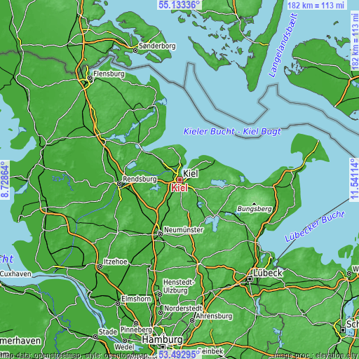 Topographic map of Kiel