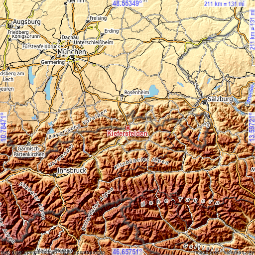 Topographic map of Kiefersfelden