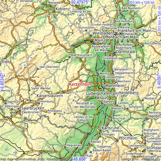 Topographic map of Kerzenheim