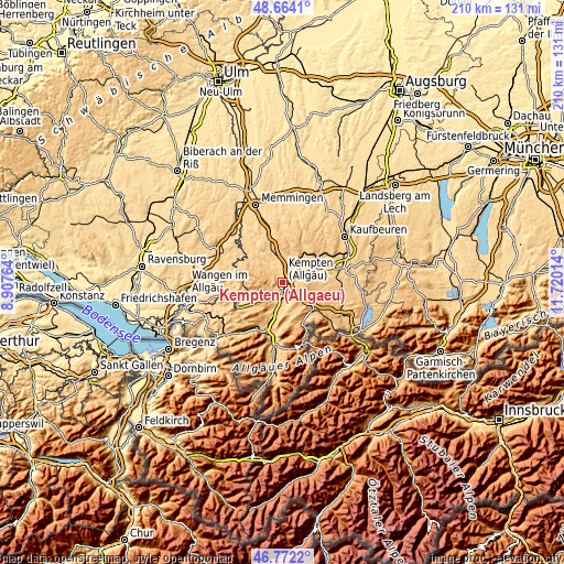 Topographic map of Kempten (Allgäu)