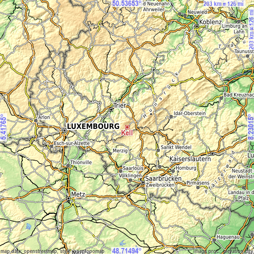 Topographic map of Kell