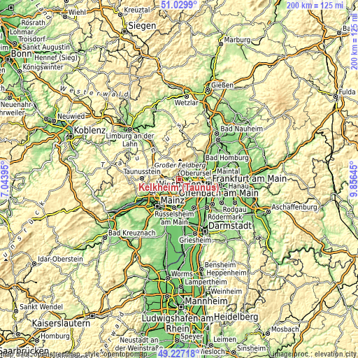 Topographic map of Kelkheim (Taunus)
