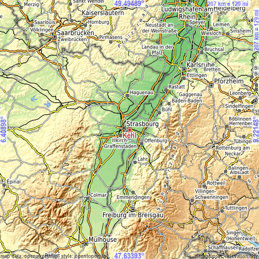 Topographic map of Kehl