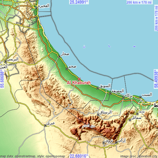 Topographic map of Al Khābūrah