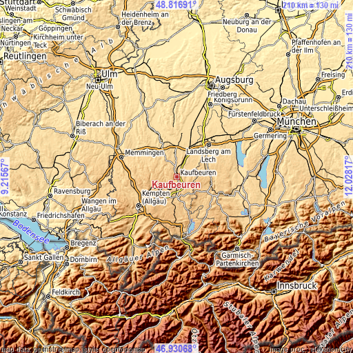 Topographic map of Kaufbeuren