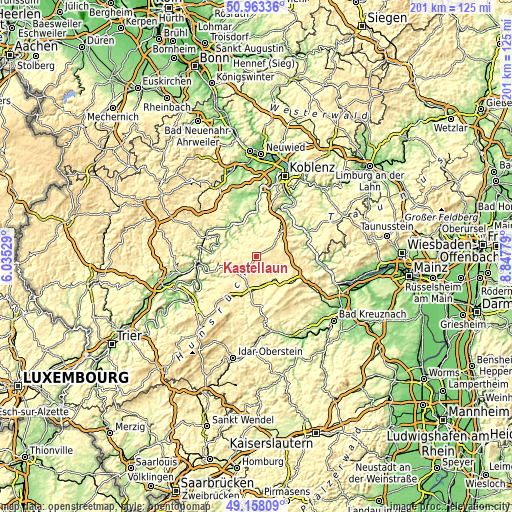 Topographic map of Kastellaun