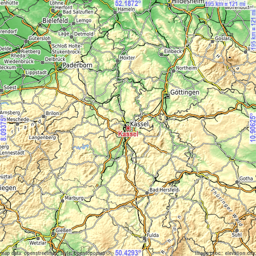 Topographic map of Kassel