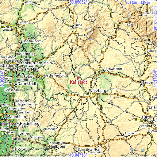 Topographic map of Karlstadt