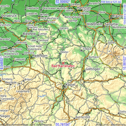 Topographic map of Bad Karlshafen