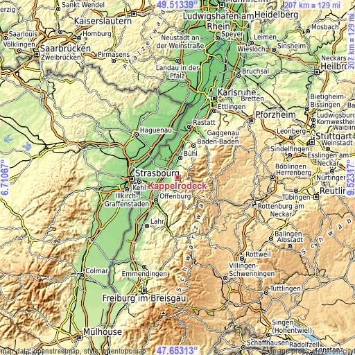 Topographic map of Kappelrodeck