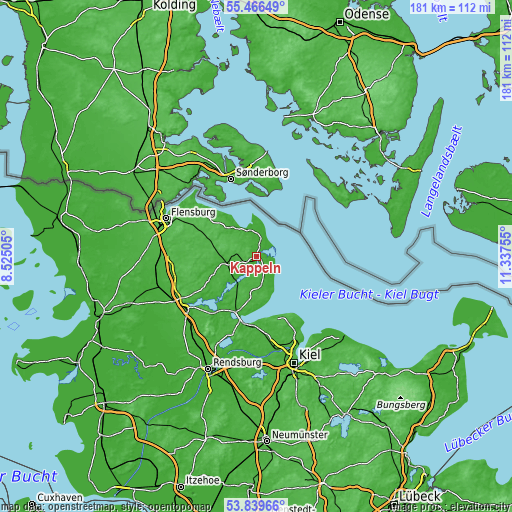 Topographic map of Kappeln