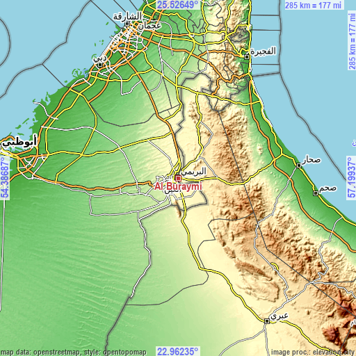 Topographic map of Al Buraymī