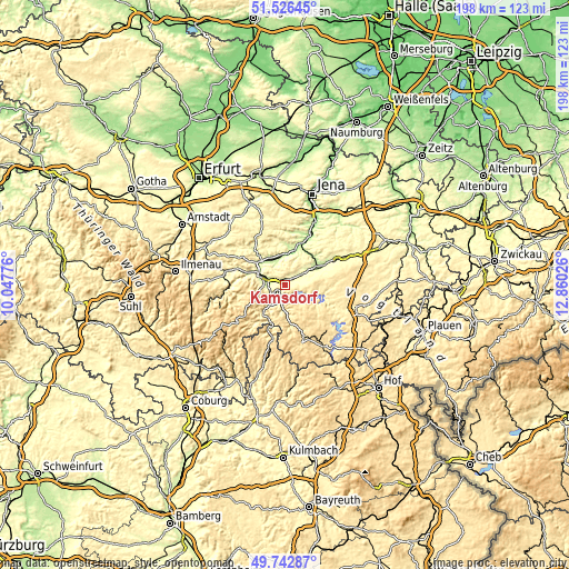 Topographic map of Kamsdorf