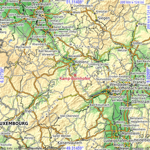 Topographic map of Kamp-Bornhofen