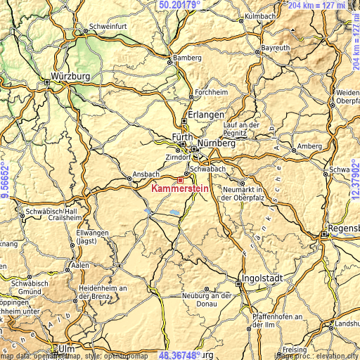 Topographic map of Kammerstein