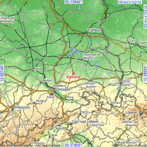 Topographic map of Kamenz