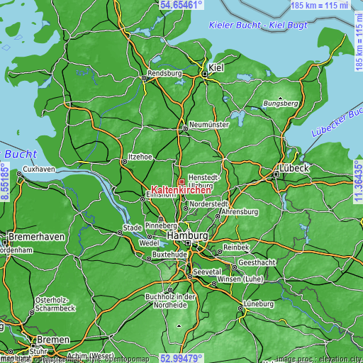 Topographic map of Kaltenkirchen