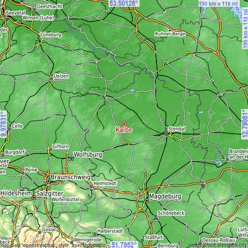 Topographic map of Kalbe