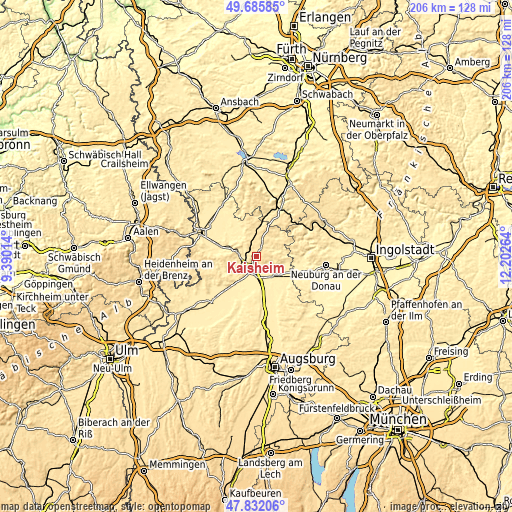 Topographic map of Kaisheim