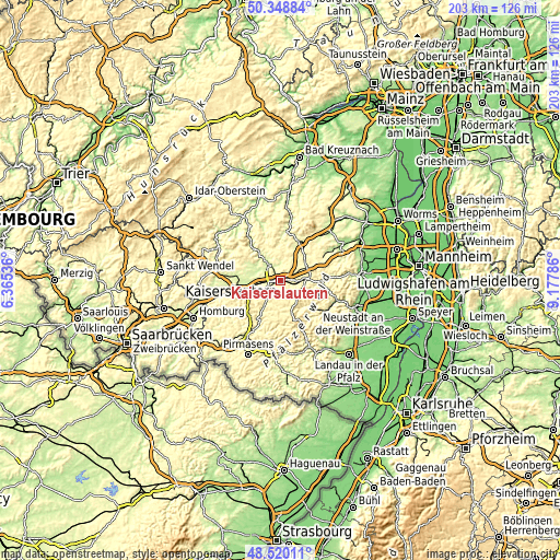 Topographic map of Kaiserslautern