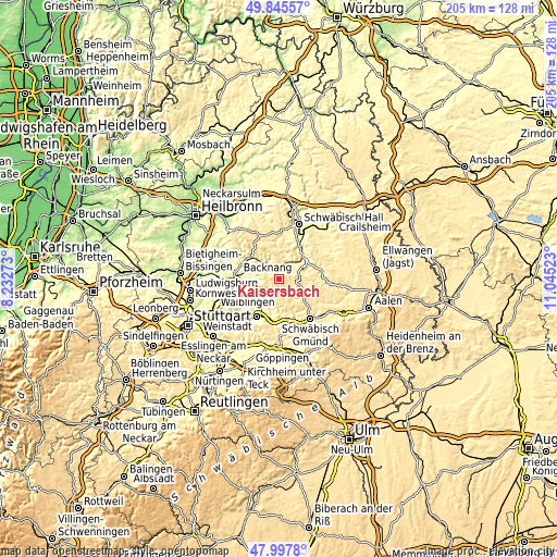 Topographic map of Kaisersbach