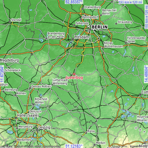 Topographic map of Jüterbog