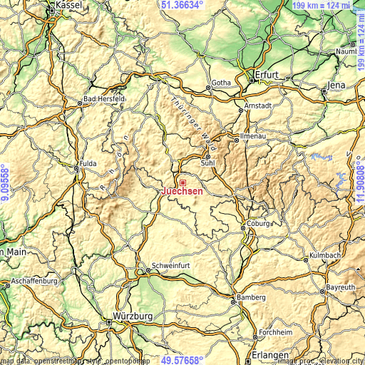 Topographic map of Jüchsen