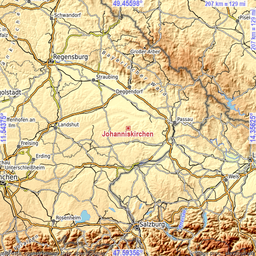 Topographic map of Johanniskirchen