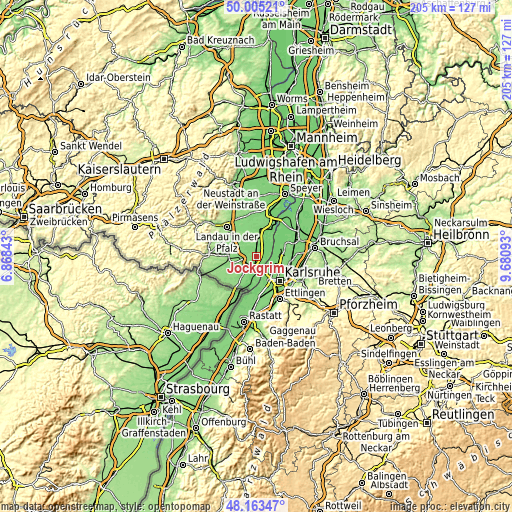 Topographic map of Jockgrim