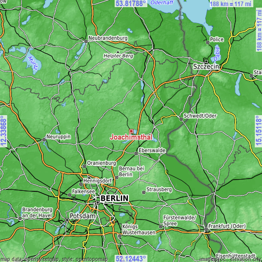 Topographic map of Joachimsthal