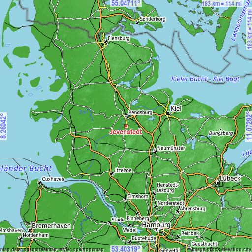 Topographic map of Jevenstedt