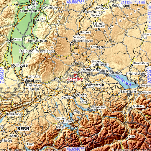 Topographic map of Jestetten