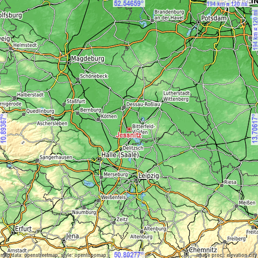 Topographic map of Jeßnitz