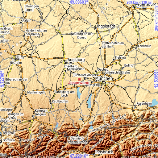 Topographic map of Jesenwang