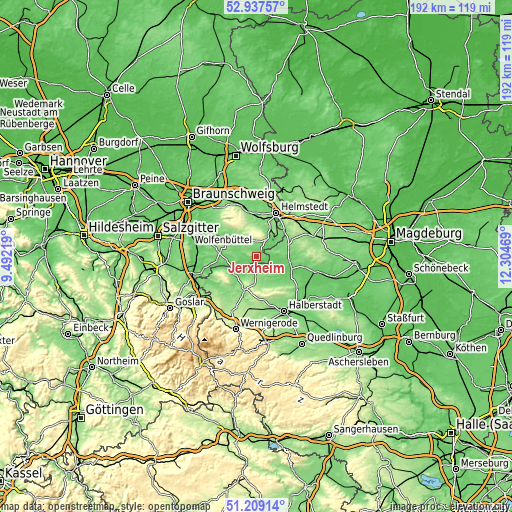 Topographic map of Jerxheim