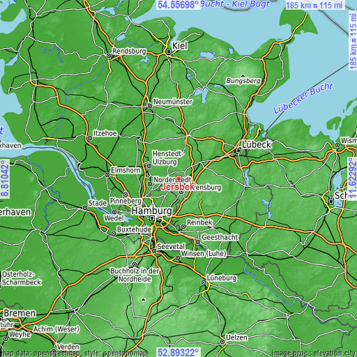 Topographic map of Jersbek