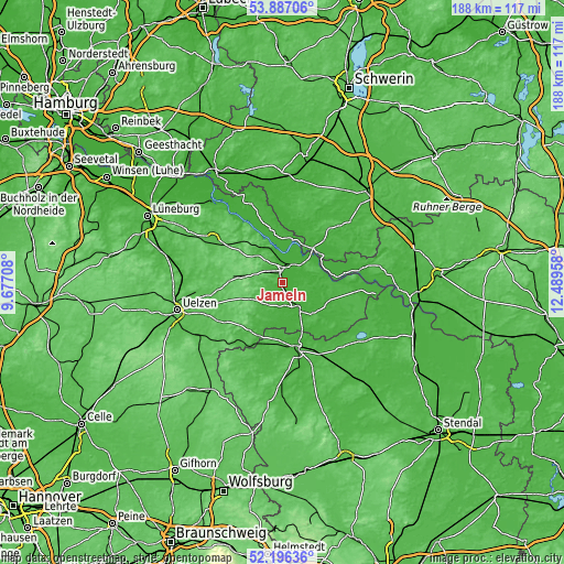 Topographic map of Jameln