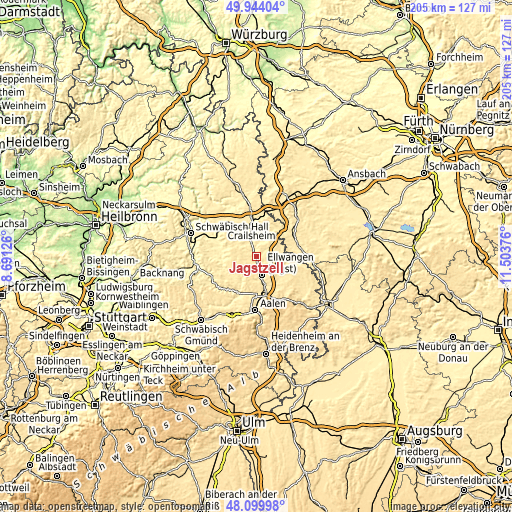 Topographic map of Jagstzell