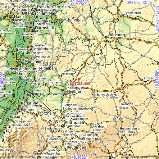 Topographic map of Jagsthausen