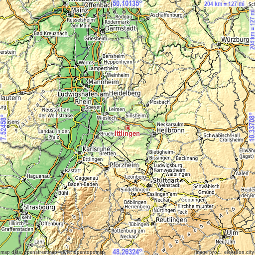 Topographic map of Ittlingen