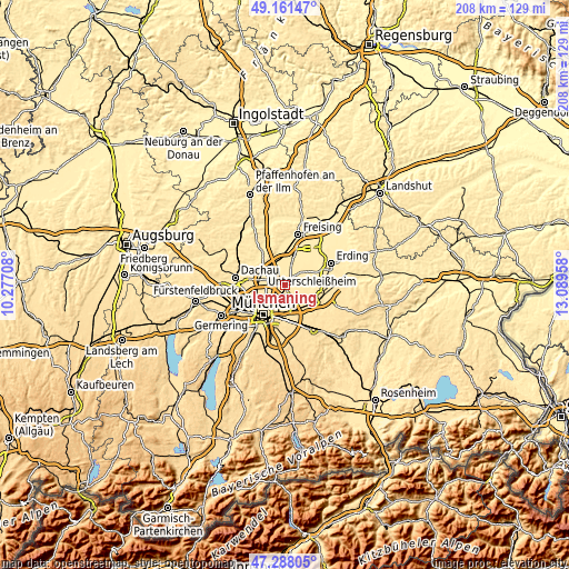 Topographic map of Ismaning